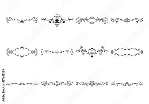 Text delimiters and scroll elements, Graphic underline elements, Vintage divider, vector illustration border
