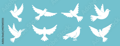 Dove of peace silhouette icon set. drawing flying pigeon clipart symbol collection