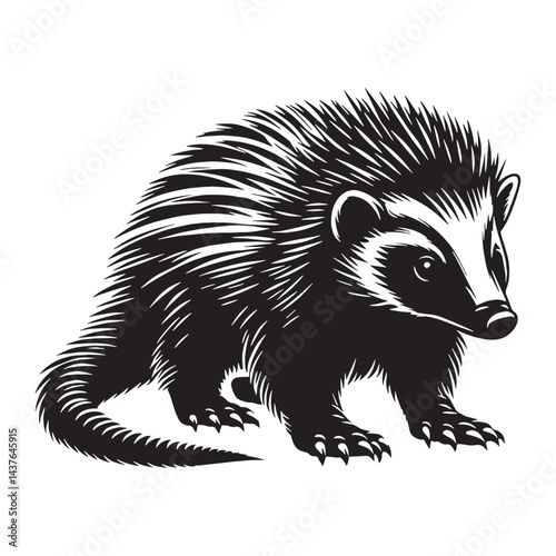 Minimalistic tenrec silhouette vector for use in logos, branding, and digital artwork – tenrec silhouette – tenrec vector – tenrec illustration – silhouette of tenrec

