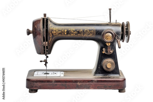Antique Sewing Machine with Broken Needle On PNG Background photo