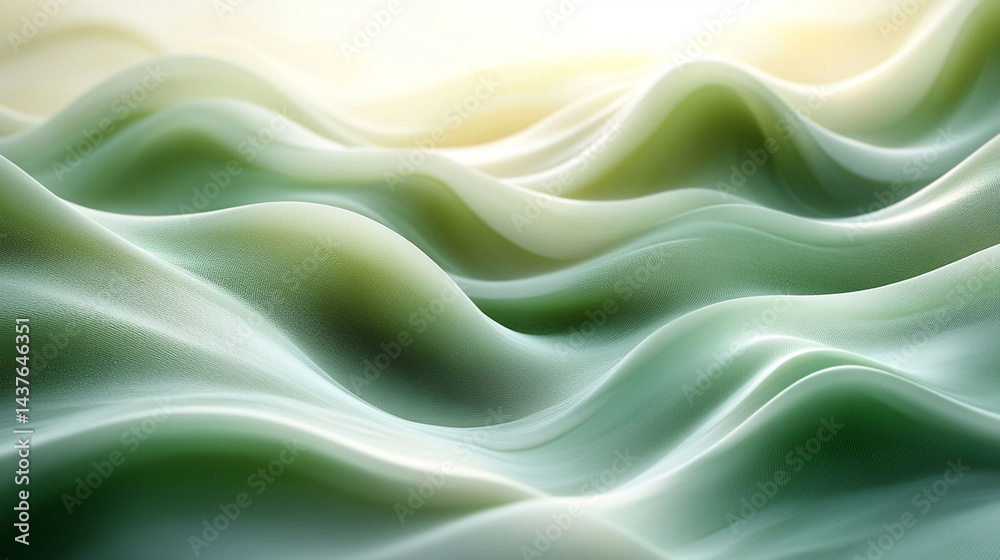 Fototapeta premium Abstract green and white wavy fabric texture background.