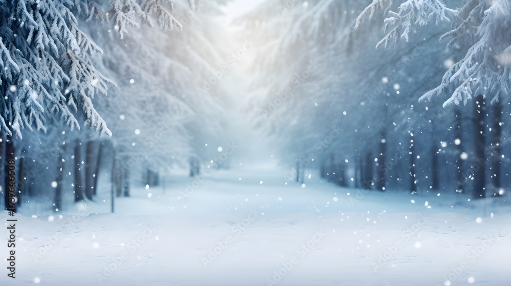 Naklejka premium A snowy forest with trees covered in snow