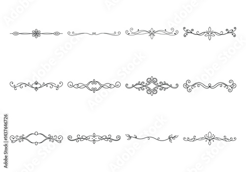 Text delimiters and scroll elements, Graphic underline elements, Vintage divider, vector illustration border