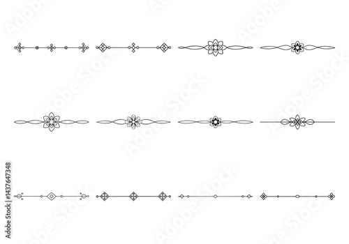 Text delimiters and scroll elements, Graphic underline elements, Vintage divider, vector illustration border