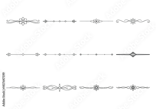 Text delimiters and scroll elements, Graphic underline elements, Vintage divider, vector illustration border