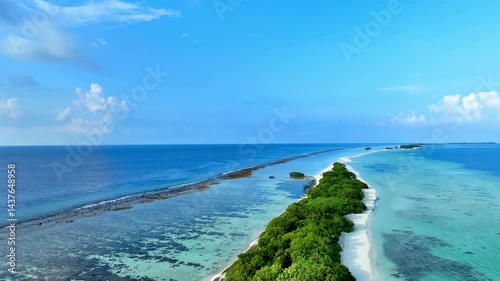 The aerial view in the island with white sand beach as coastline in summer Maldives