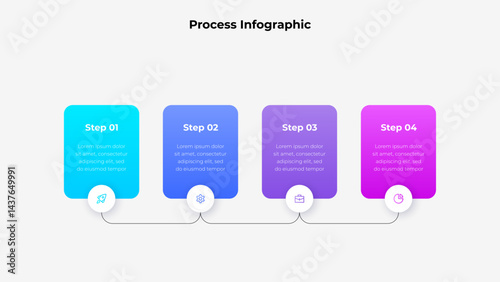 Vibrant infographic illustration showing four sequential steps using gradient cards, connected with smooth lines, perfectly suited for business, workflow, and project representation