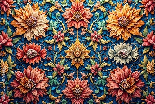 Intricate floral textile design, repeating motif , overlay, vector