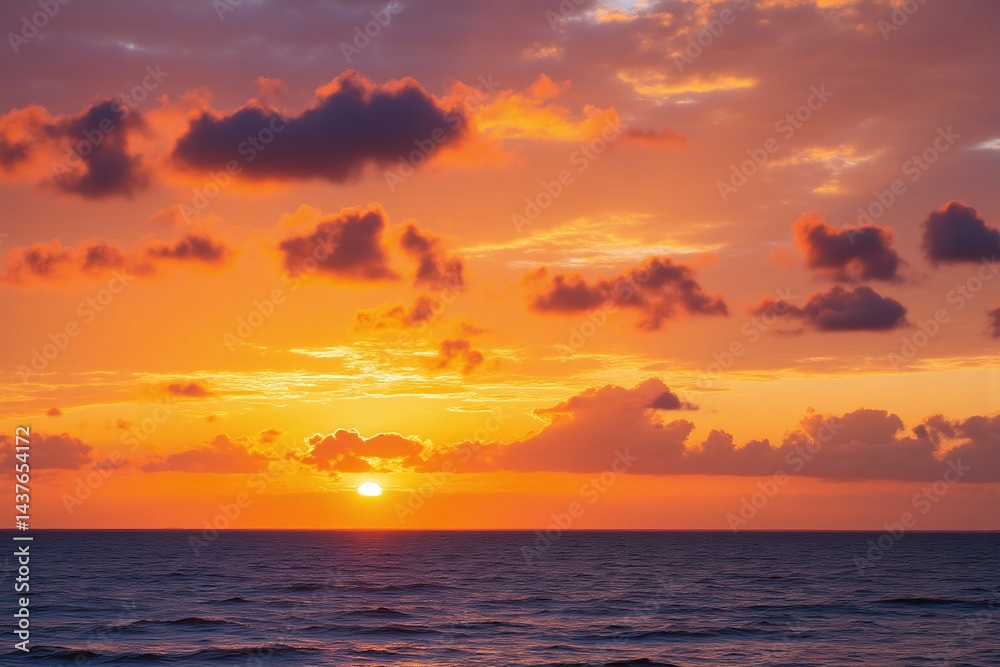 Fototapeta premium colorful sunset over the ocean with the sun shining through the clouds