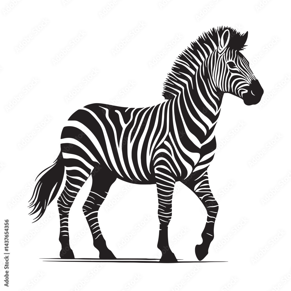 Fototapeta premium Precise zebra silhouette vector perfect for use in high-resolution logos and digital branding – zebra silhouette – zebra vector – zebra illustration – silhouette of zebra