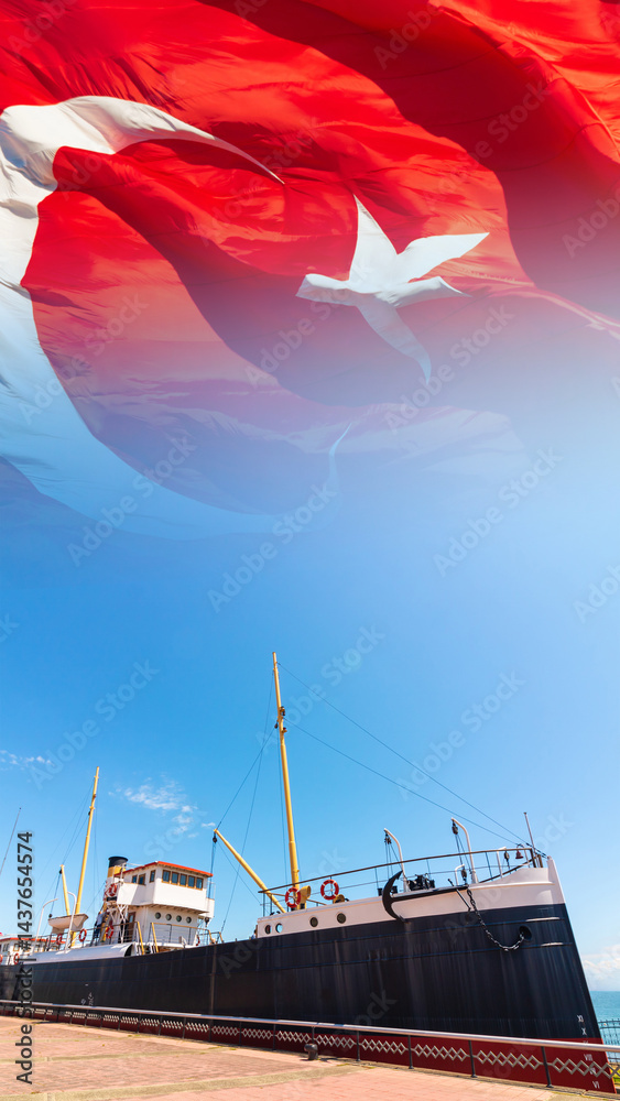 19 mayis or may 19 commemoration of Ataturk concept photo. Bandirma ship