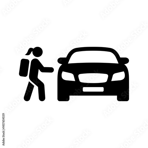 School run icon. Taking children to and from school in the car. Vector icon isolated on white background.