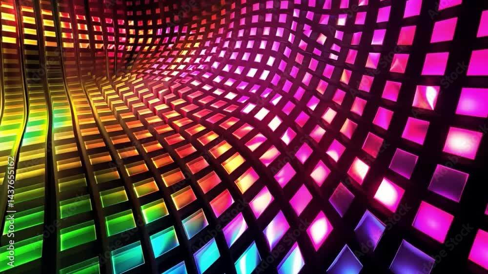Colorful Digital Wave Pattern Vibrant Squares and Bright Hues Create Mesmerizing Visual Effect with Dynamic Movement and Energy. Colorful Digital Wave Pattern Vibrant Squares and Bright Hues Create Mesmerizing Visual Effect with Dynamic Movement and Energy.