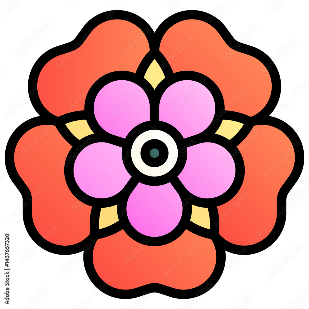 Obraz premium Summer flower. Editable vector icon, coloured with outlined stroke.