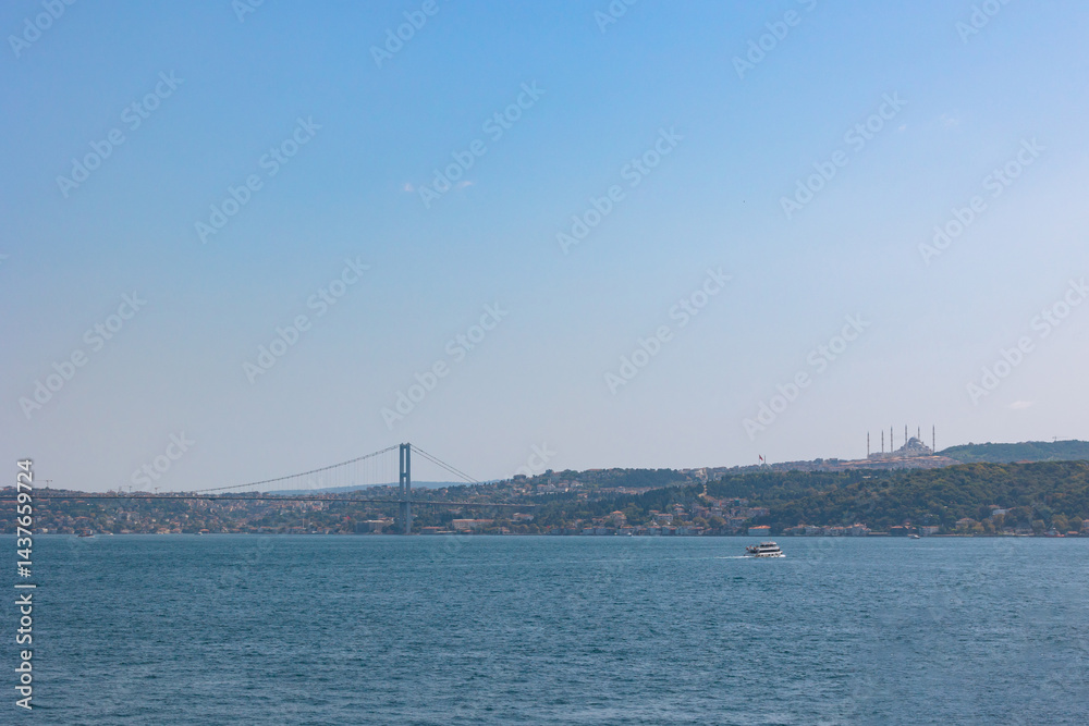 Panoramic view of Bosphorus with Camlica Mosque and Bosphorus Bridge