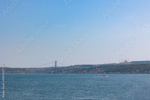Obraz na płótnie Panoramic view of Bosphorus with Camlica Mosque and Bosphorus Bridge w salonie
