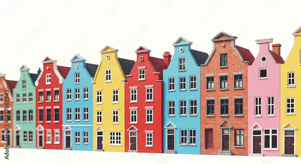 Fototapeta premium Vibrant Colorful Houses Row of Painted Buildings Stock Photo
