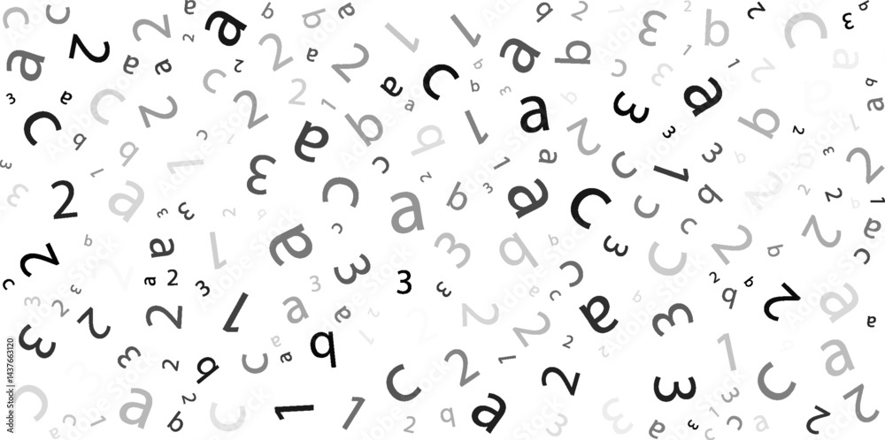 Black letter pattern on white background. Vector illustration for education design. Seamless pattern letters random flying. Alphabet book concept for grammar school. Letter wallpaper