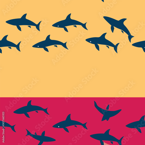 "Dynamic Shark Silhouette Collection Featuring Great White, Hammerhead, and Ocean Wildlife Scenes Vector Illustration"