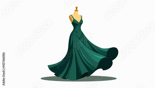 Elegant gown swirling on a mannequin, fashion illustration concept