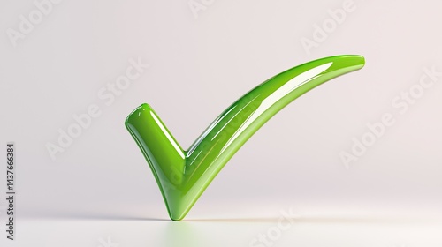 Glossy Green Check Mark on White Background Symbolizes Approval