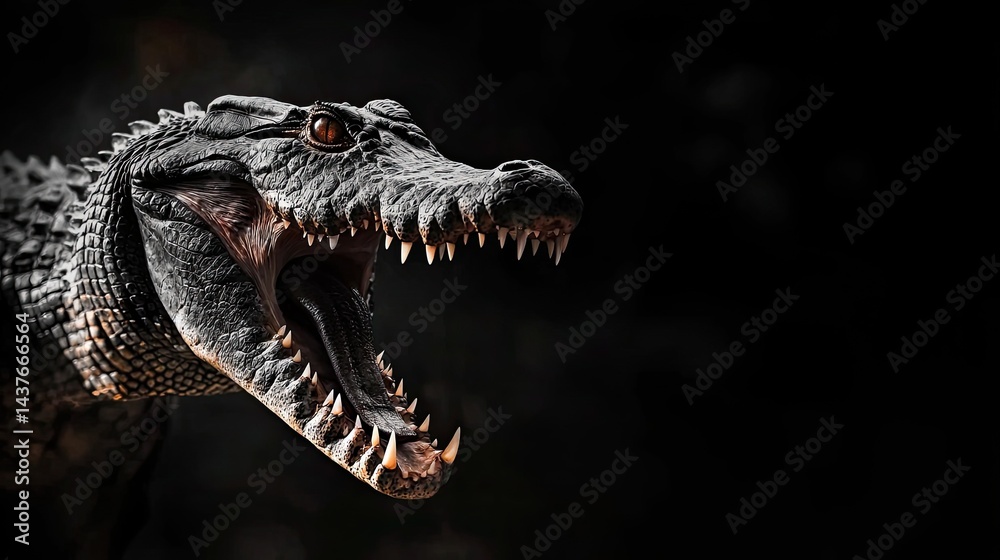 Fototapeta premium Realistic Crocodile Head with Open Mouth and Sharp Teeth Details