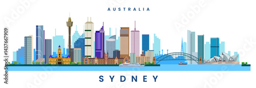 Sydney city landmarks illustration background Australia skyline landscape travel
