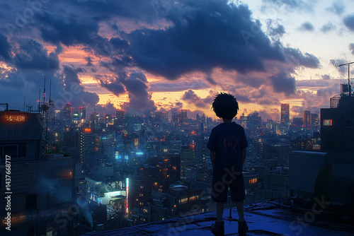 Wallpaper Mural young man looking at sunset over city Torontodigital.ca