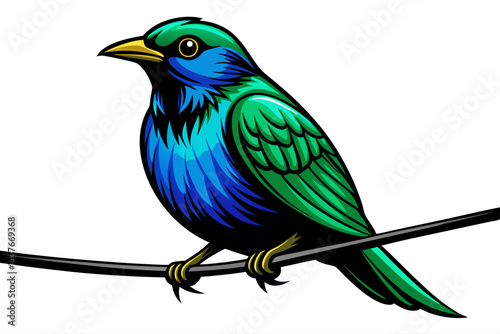 Vibrant blue bird perched on a wire vector illustration