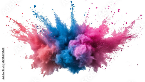 Colorful Powder Explosion with Vivid Gradient on white and transparent background. abstract watercolor hand drawn background, Colorful Holi powder on white background
