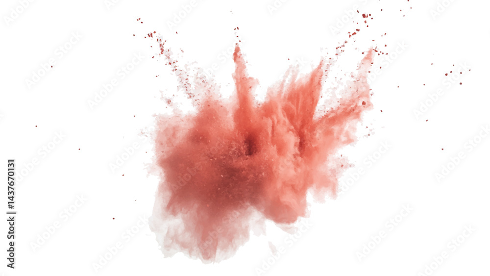 Stunning Red Powder Explosion, Abstract Artistic Design, Red Powder Explosion on White Background, Red brick dust scattered explosion isolated on white background