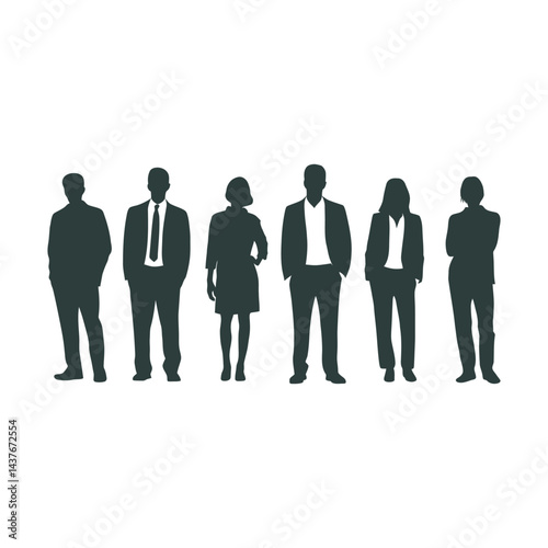 Wallpaper Mural Vector silhouettes of men and a women, a group of standing business people, black color isolated on white background Torontodigital.ca