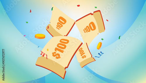 Discount voucher banner in blue background template with a lightning bolt and abstract design