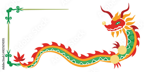 Decorative corner chinese dragon frame watercolor illustration vactor