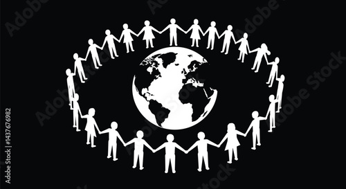Diverse People Holding Hands Around Globe - Unity