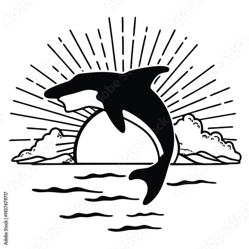 "Dynamic Shark Silhouette Collection Featuring Great White, Hammerhead, and Ocean Wildlife Scenes Vector Illustration"