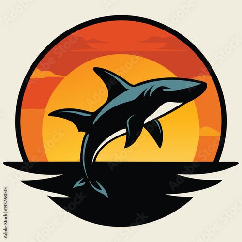 "Dynamic Shark Silhouette Collection Featuring Great White, Hammerhead, and Ocean Wildlife Scenes Vector Illustration"