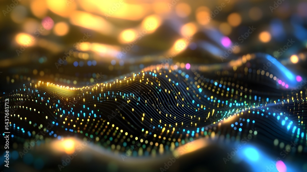 Quantum computer visualization with modern tech circuits and flow waves Quantum computer visualization with modern tech circuits and flow waves