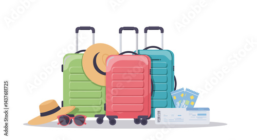 Colorful luggage and travel accessories for summer vacation , for travel agencies, articles about travel, for reservation sites, for banners