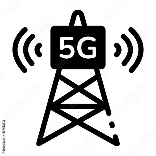 A filled style icon of a 5g tower 
