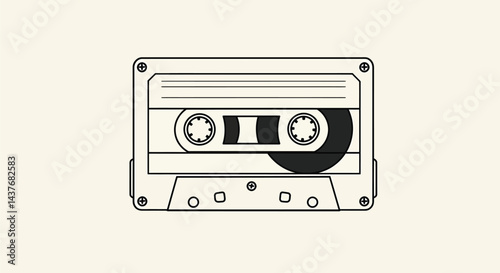 Minimalist Retro Cassette Tape Line Art