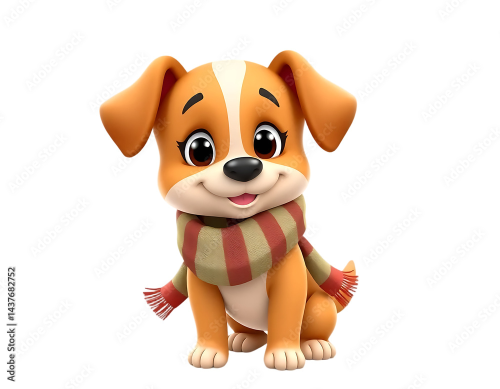 A cute cartoon puppy with a scarf A cute cartoon puppy with a scarf