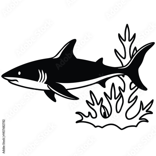 "Dynamic Shark Silhouette Collection Featuring Great White, Hammerhead, and Ocean Wildlife Scenes Vector Illustration"