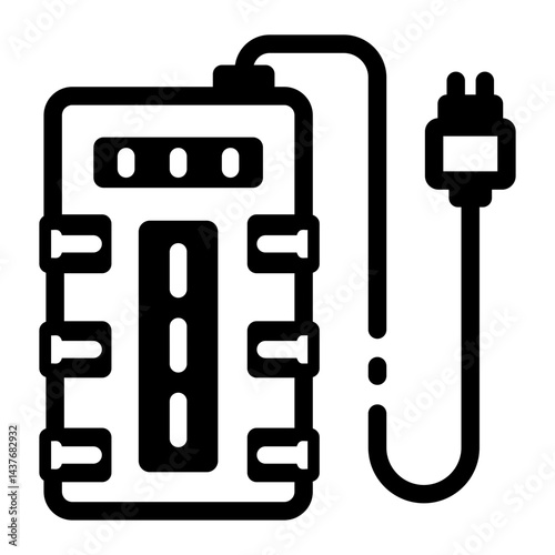 A glyph style icon showing a surge protector 
