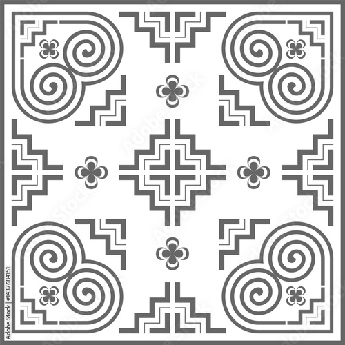 Hmong ethnic pattern mixed with floral pattern, designed in black tone.