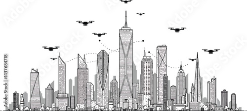 Futuristic Smart City Skyline - Vector Design