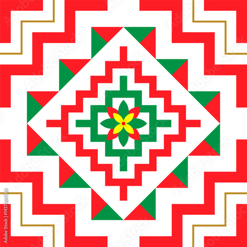Hmong ethnic pattern, which is a unique pattern of the White Hmong ethnic group, designed in red and green tones.