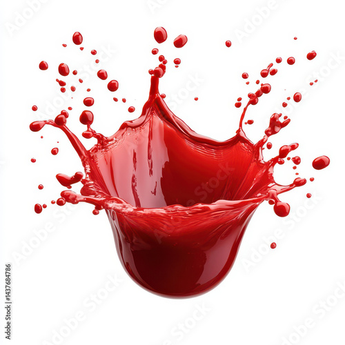 Vibrant and energetic splash of a red liquid similar to red berry jam, syrup, juice or punch isolated on a white background.