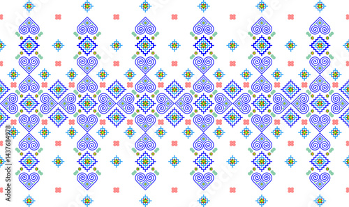 Hmong ethnic pattern, which is a unique pattern of the Hmong ethnic group, blue tone, used for printing fabric, wallpaper, background.