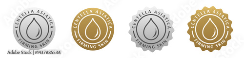 centella asiatica badge, seal, stamp, of skincare serum ingredient formula. silver and gold to skin firming 